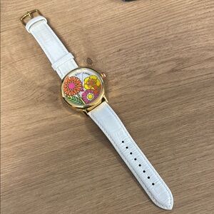 Betsey Johnson White and Gold Floral Watch